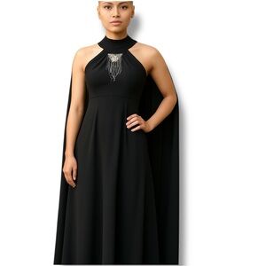 Vintage 70s Orite Cape Dress Black Maxi Long Goth Formal Beaded Evening Sz Small